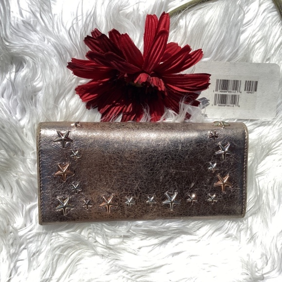 Jimmy Choo Filipe DOA/0C6061 Gold Metallic Star Long Wallet - Picture 2 of 8